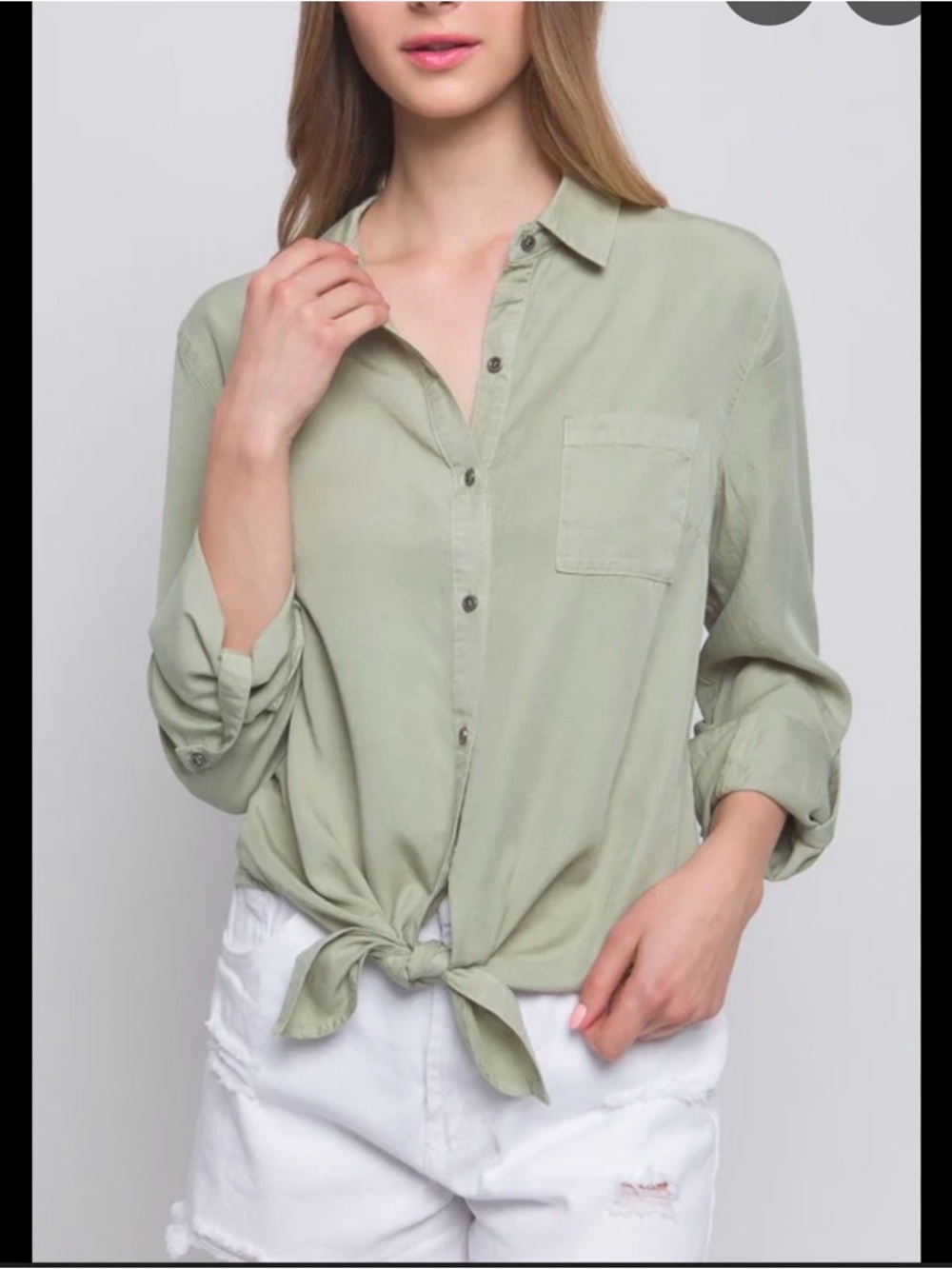 boutique brand button down tie front sage green top size medium